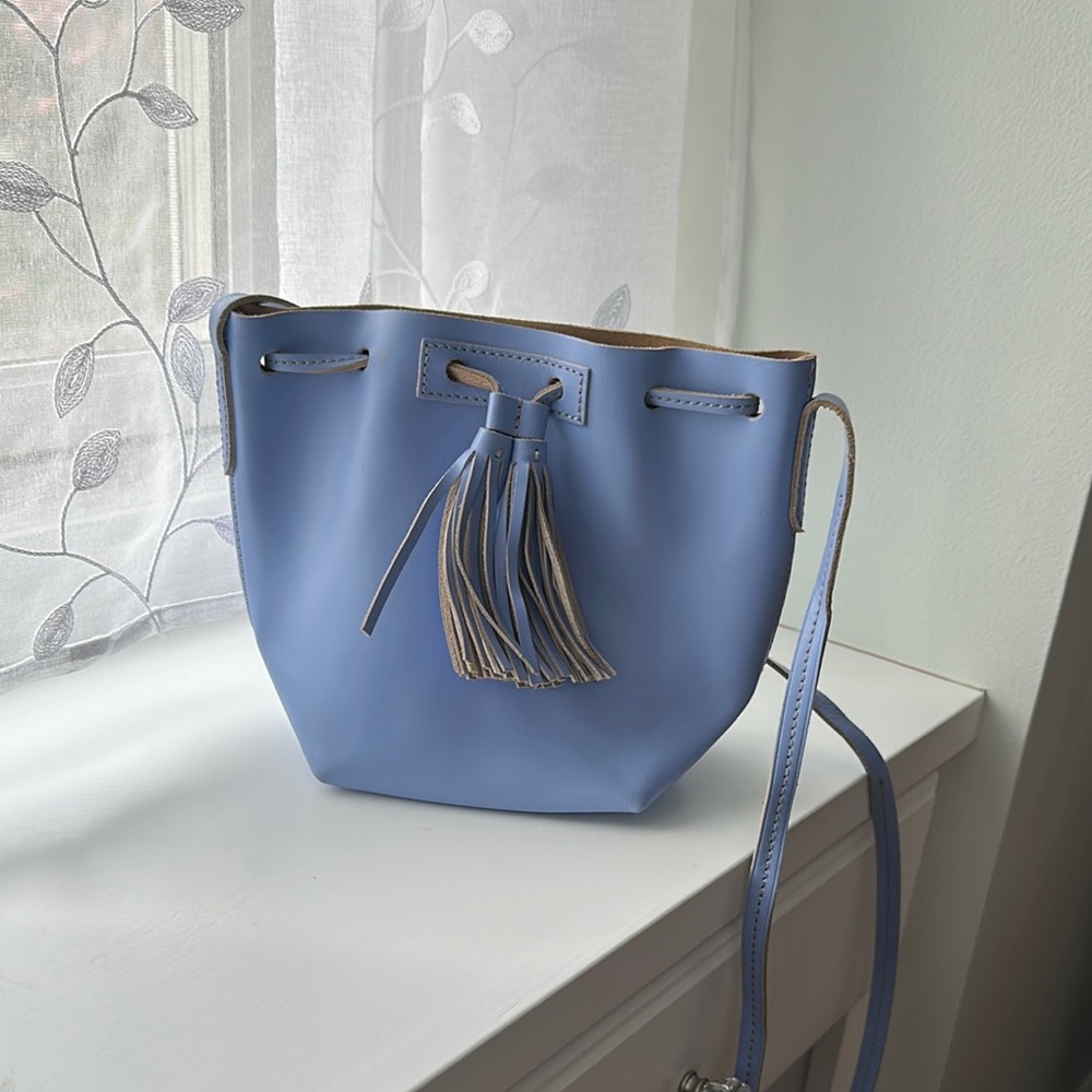 JCrew Blue Leather Bucket Bag